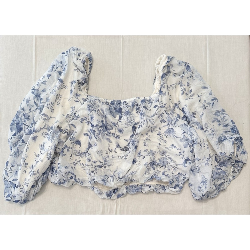 Calypso St. Barth Floral Top Blue White Floral, Puffy Sleeves Women's XL - Picture 1 of 5